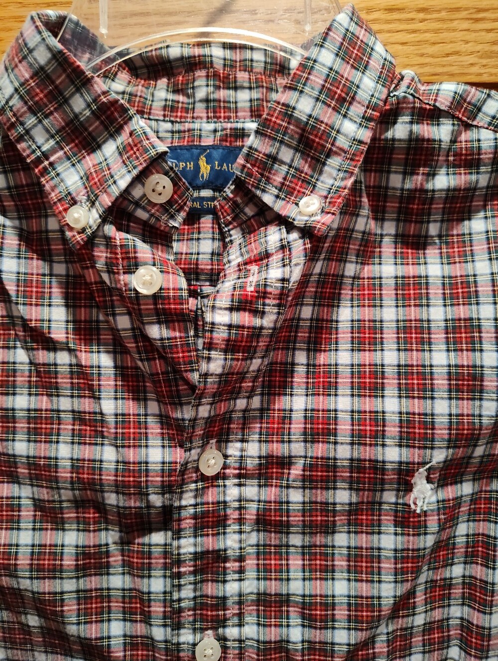 Ralph Lauren Boys Red and White Plaid Button-Down Shirt, Cotton, Stretch